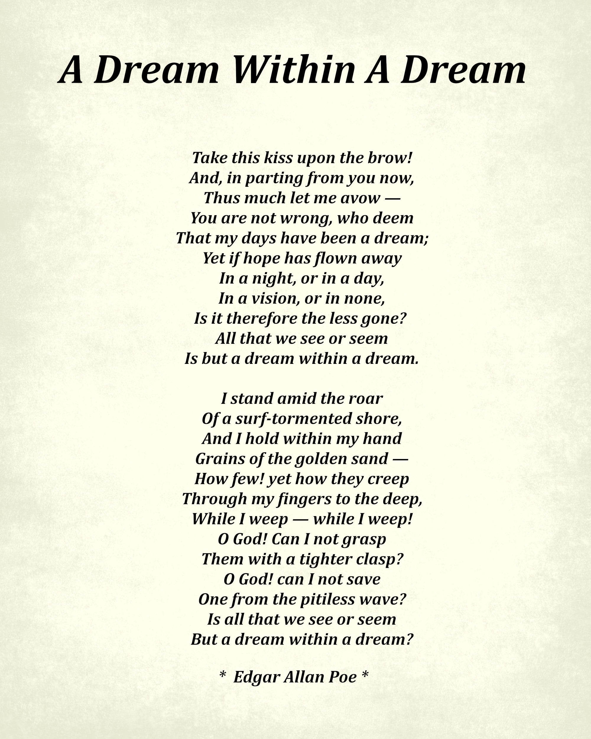 A Dream Within A Dream Poem by Edgar Allan Poe, Typography Print