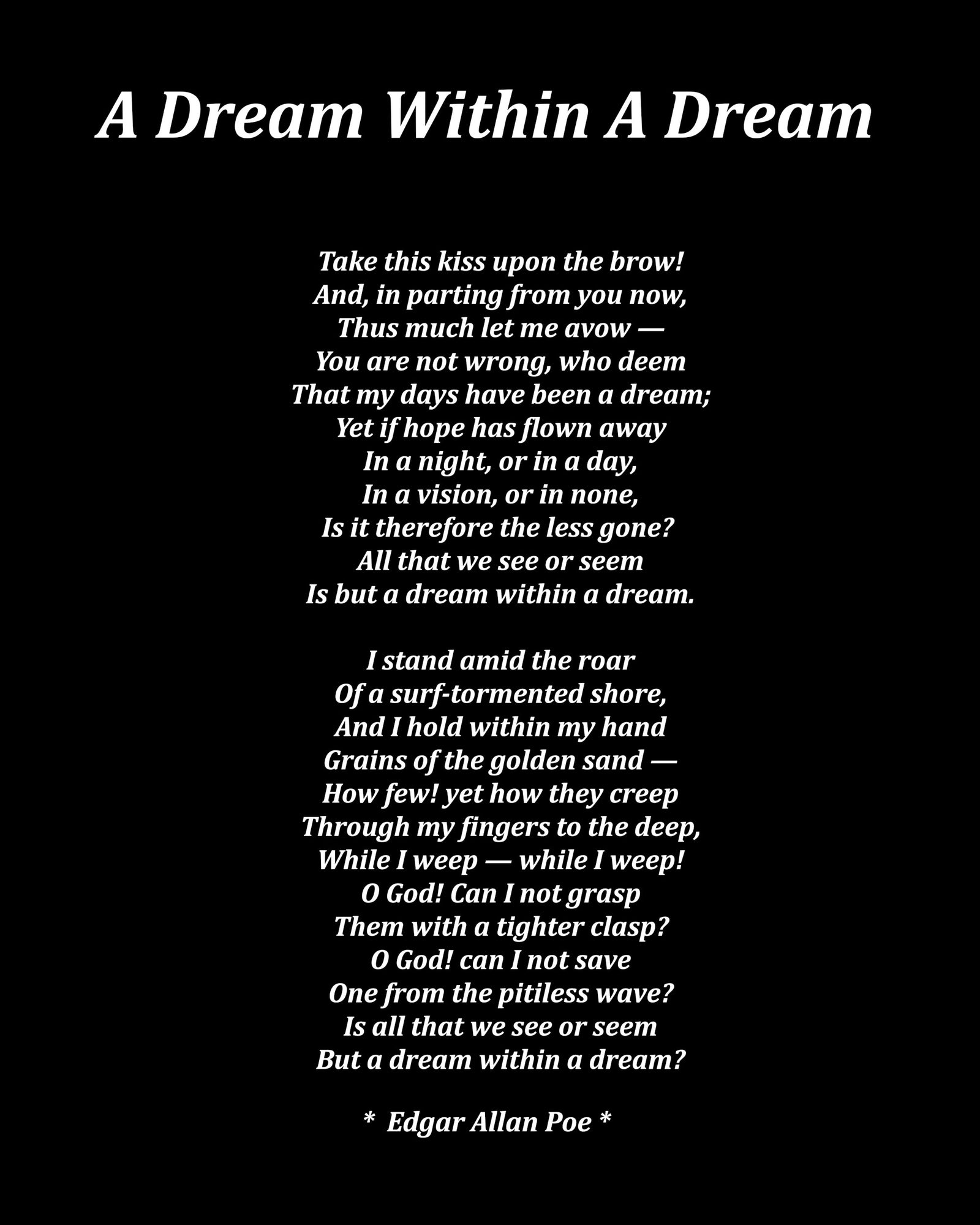 A Dream Within A Dream Poem by Edgar Allan Poe, Typography Print ...