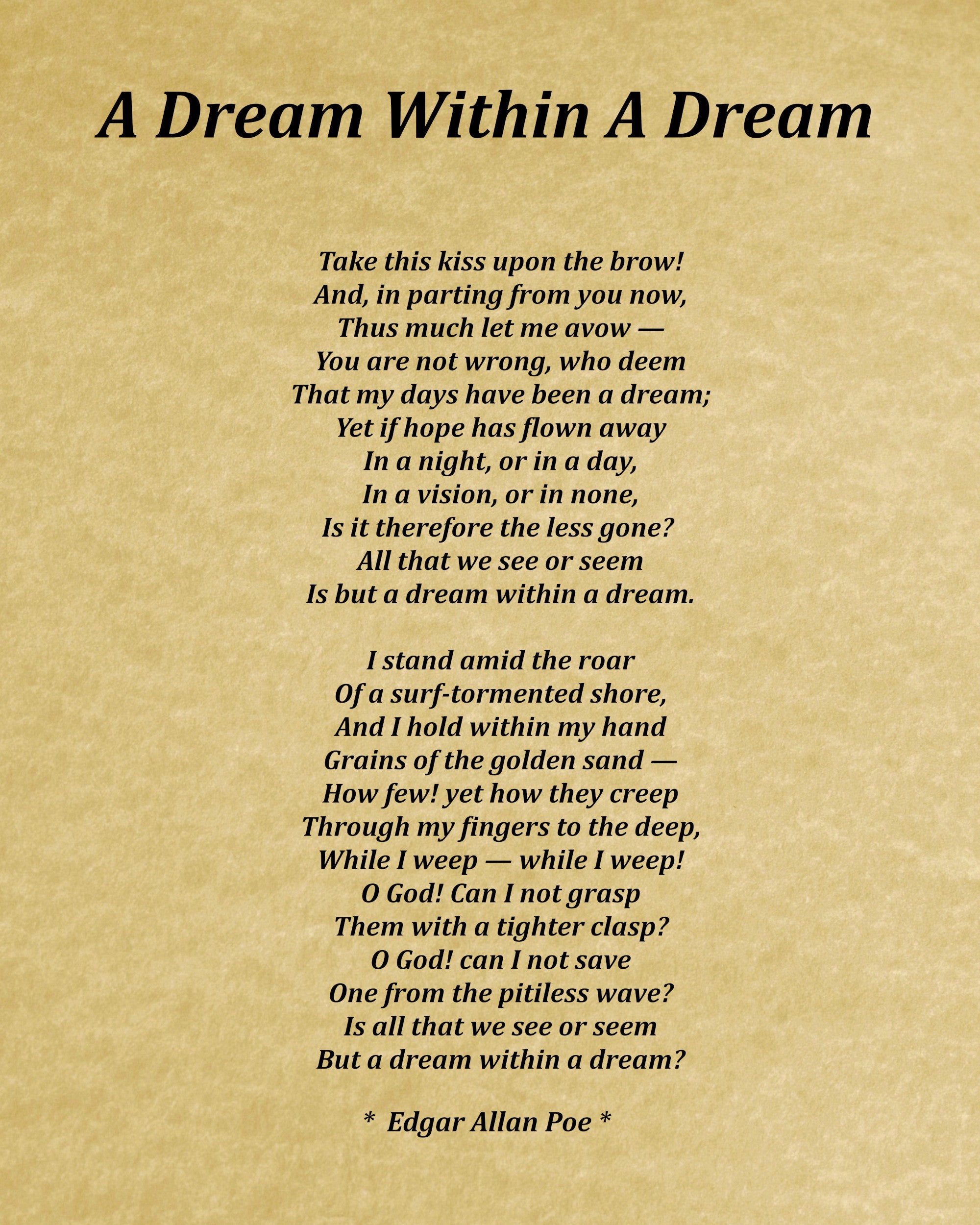 Edgar Allan Poe - A Dream Within A Dream - Poem - A4 Size (Black