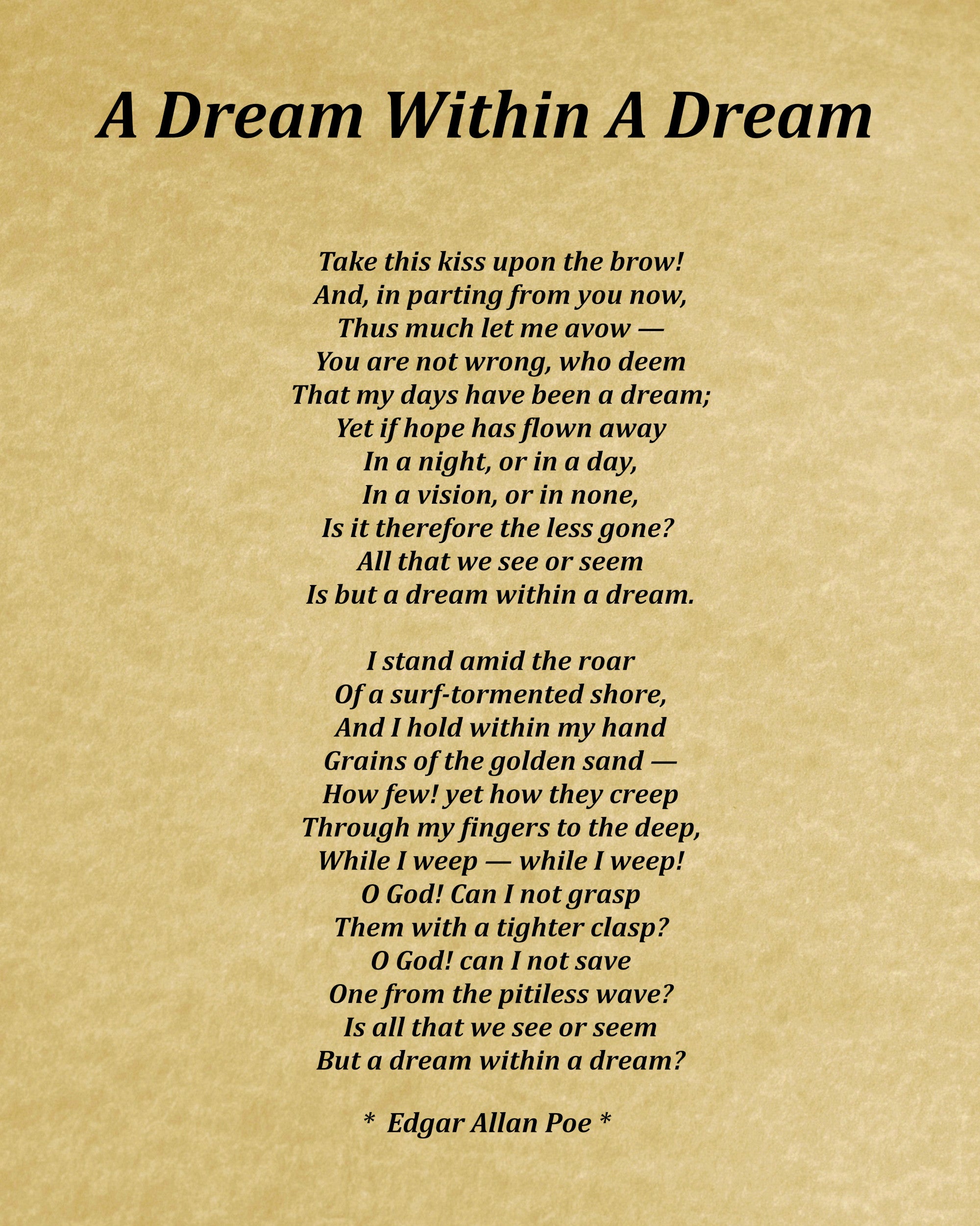 A Dream Within A Dream Poem by Edgar Allan Poe, Typography Print