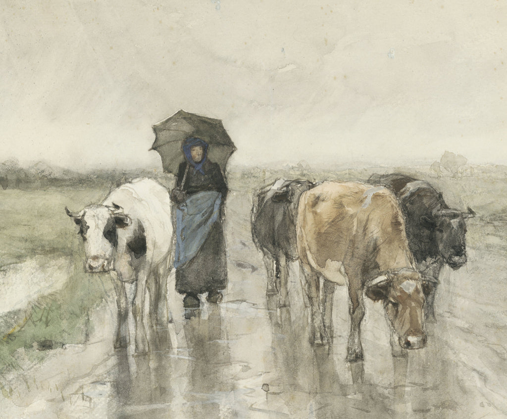 A Herdess with Cows on a Country Road in the Rain, Anton Mauve Fine Art Print