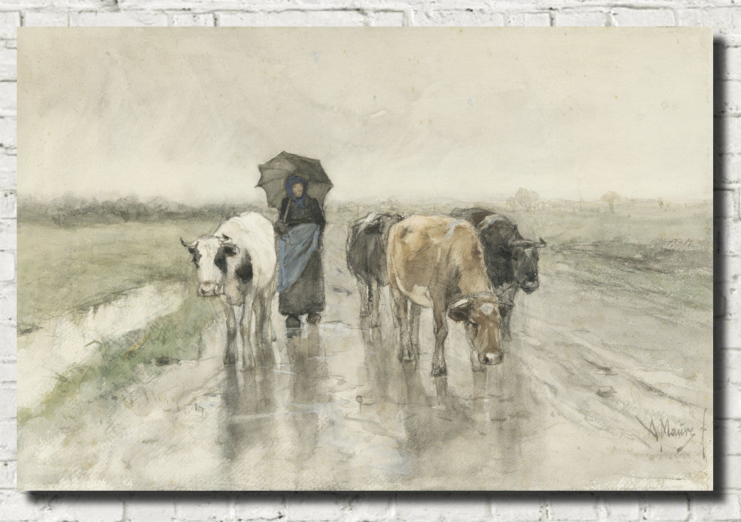 A Herdess with Cows on a Country Road in the Rain, Anton Mauve Fine Art Print