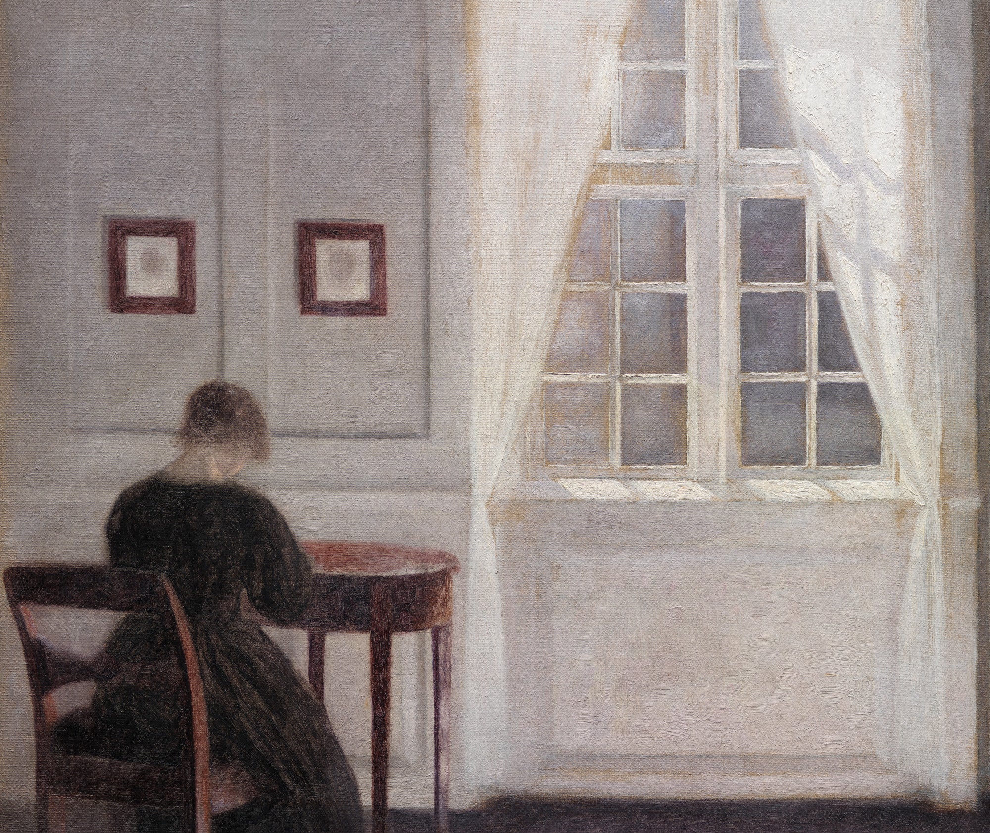 Wilhelm Hammershoi Fine Art Print, A Room in the Artist's Home in Strandgade, Copenhagen, with the Artist's Wife