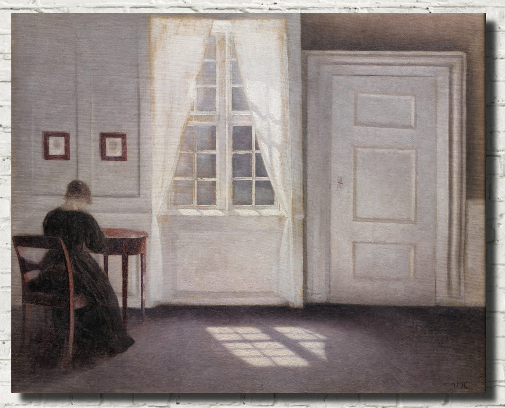 Wilhelm Hammershoi Fine Art Print, A Room in the Artist's Home in Strandgade, Copenhagen, with the Artist's Wife