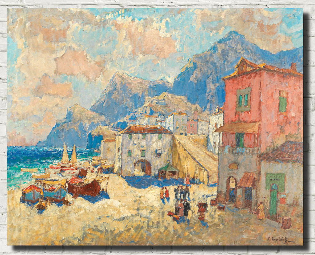 Konstantin Gorbatov Fine Art Print, A Coastal Town in Spain