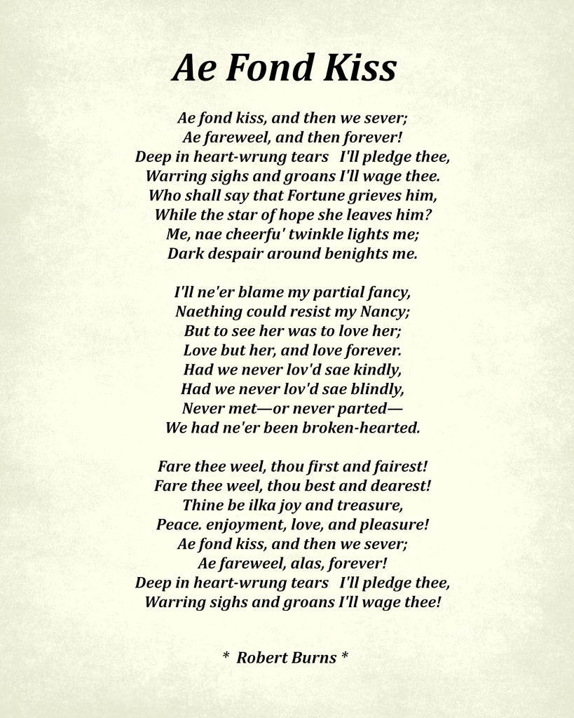 Ae Fond Kiss Poem by Robert Burns, Typography Print