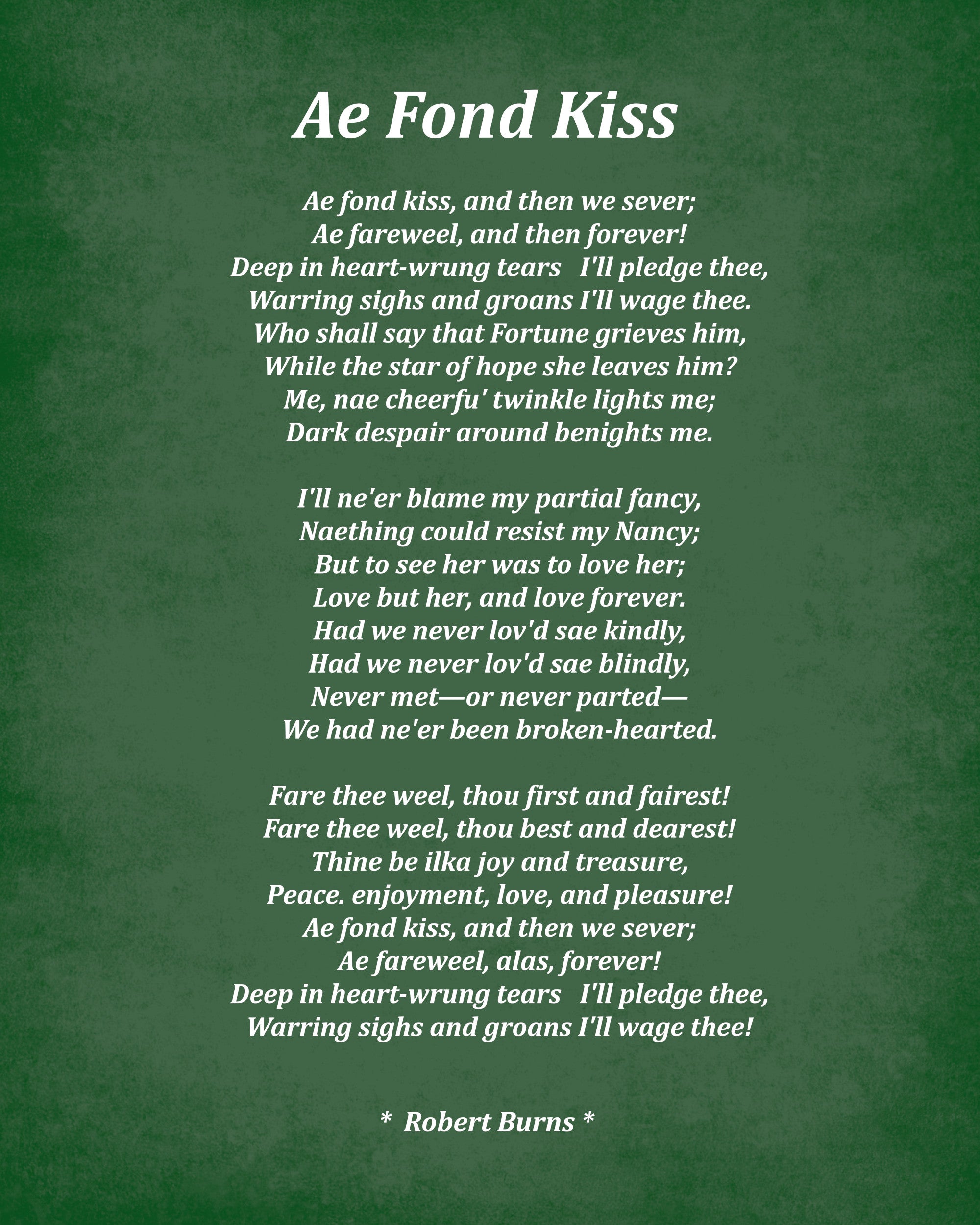 Ae Fond Kiss Poem by Robert Burns, Typography Print