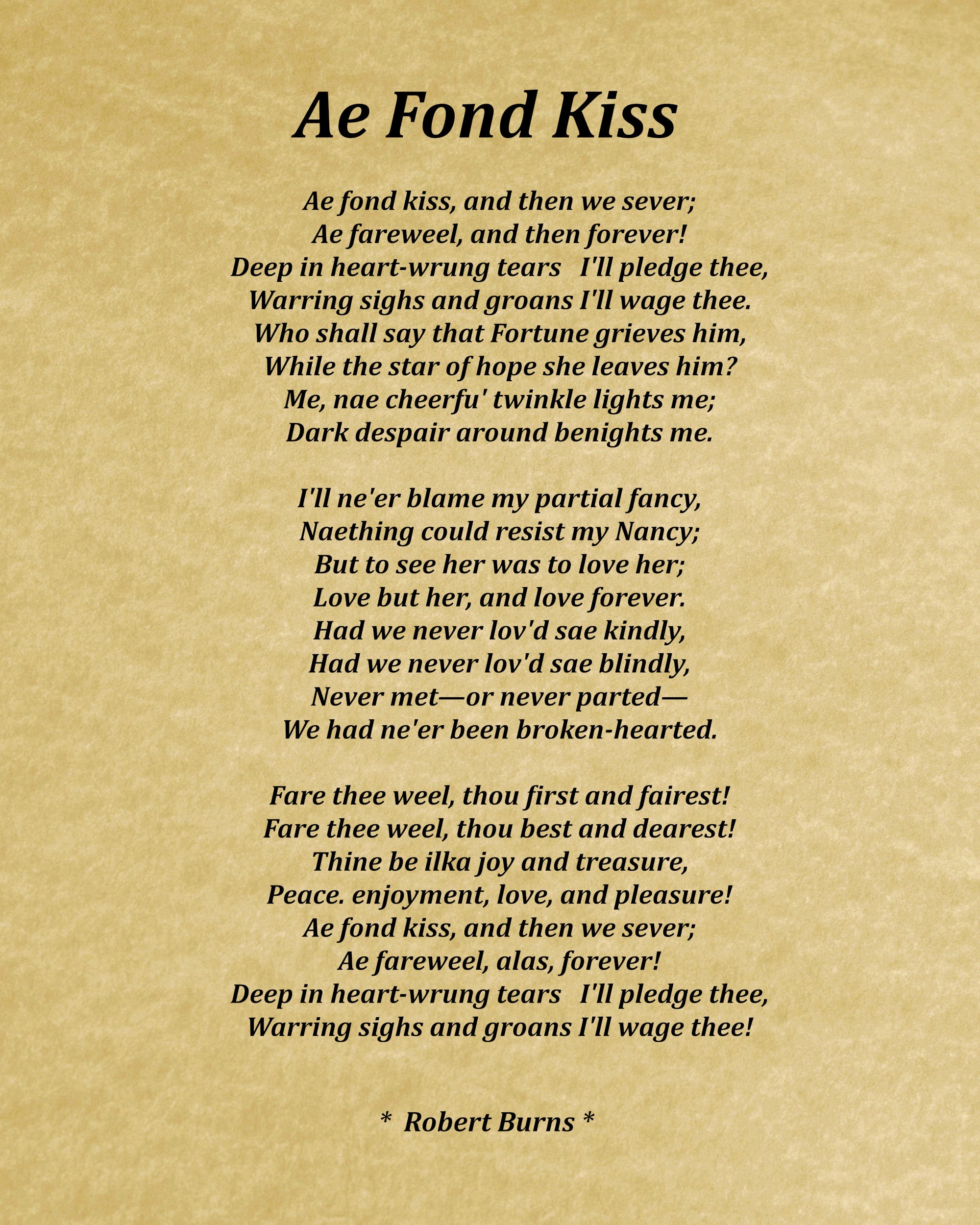 Ae Fond Kiss Poem by Robert Burns, Typography Print