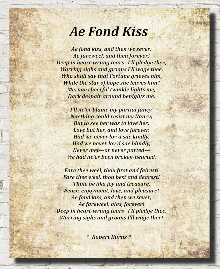 Ae Fond Kiss Poem by Robert Burns, Typography Print