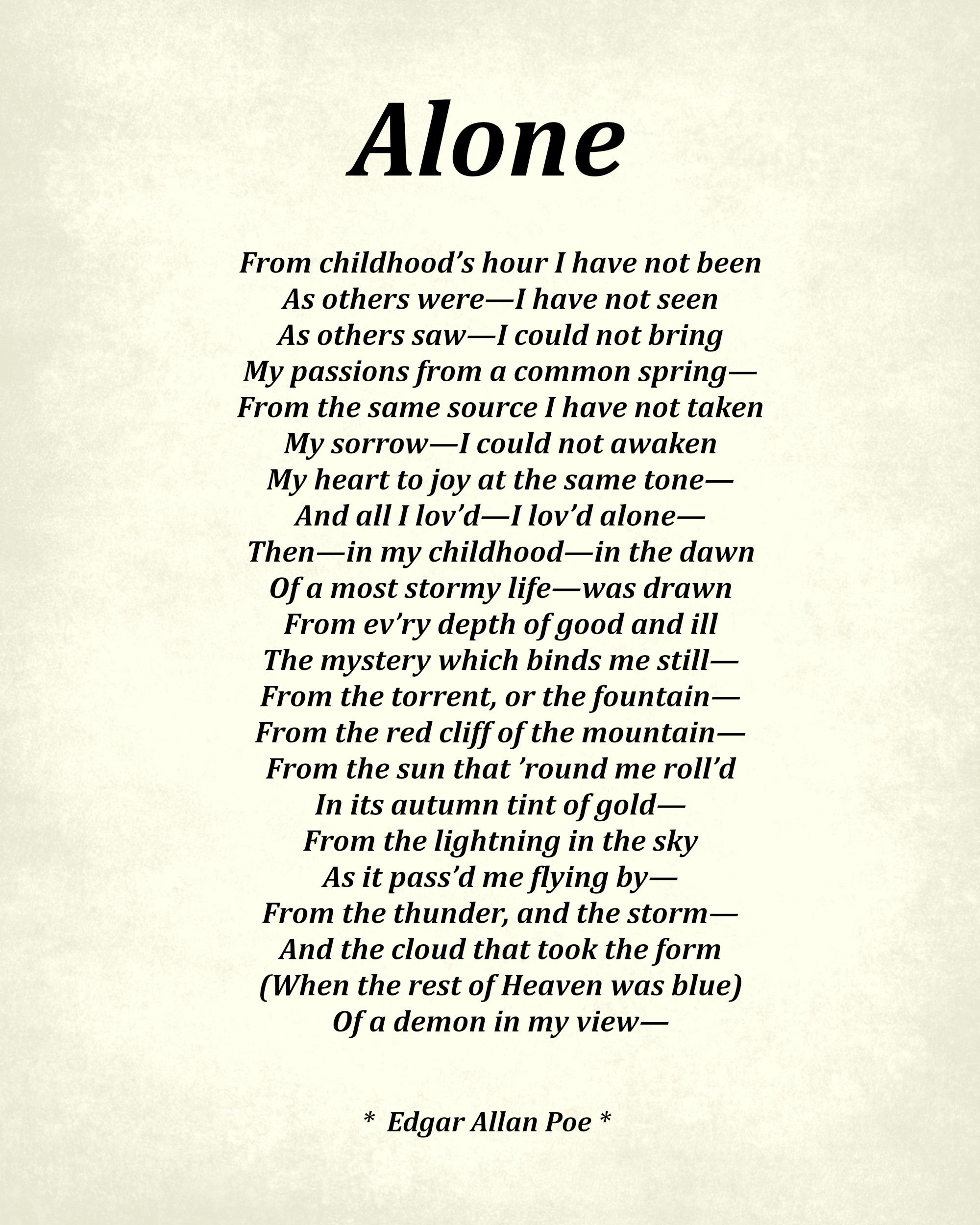 Alone Poem by Edgar Allan Poe, Typography Print