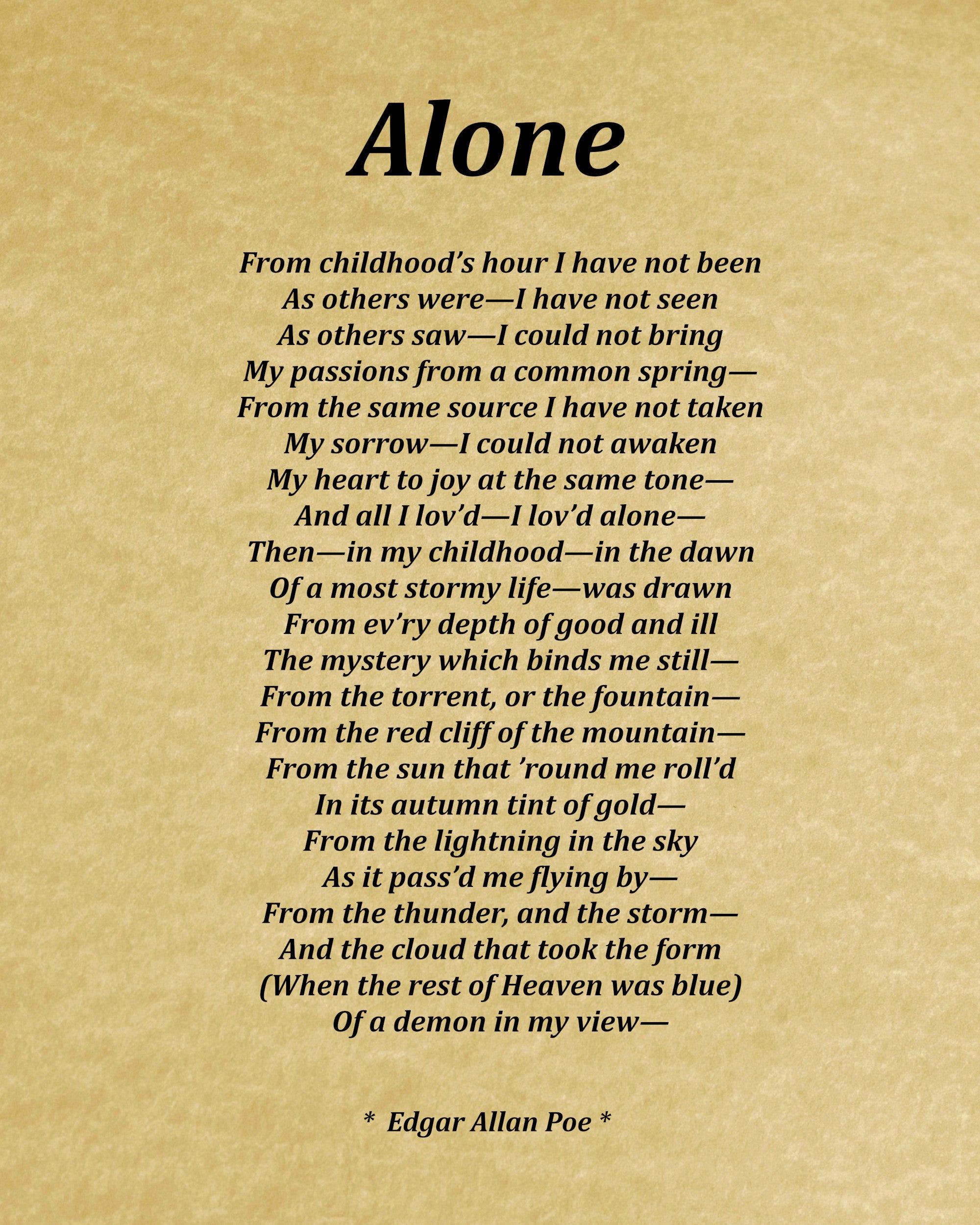 Alone Poem by Edgar Allan Poe, Typography Print