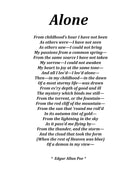 Alone Poem by Edgar Allan Poe, Typography Print