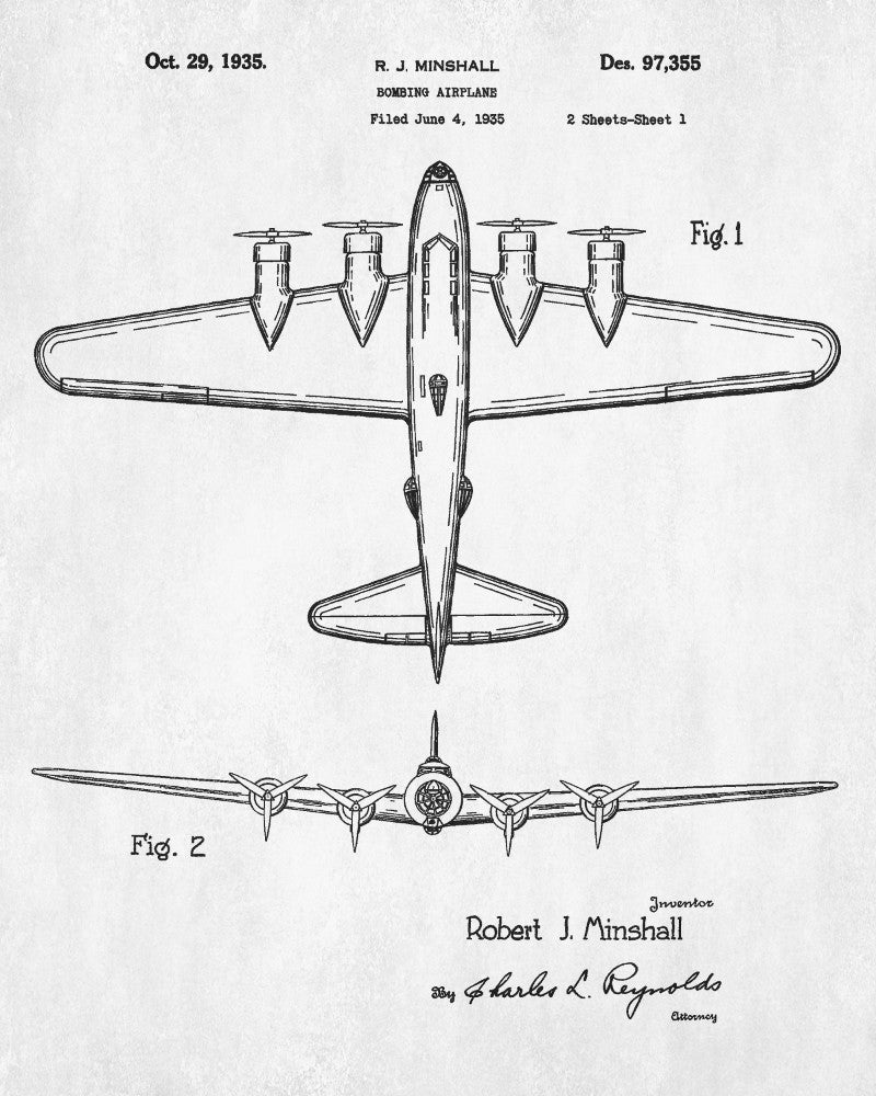 B17 Bomber Vintage Airplane Patent Print Aircraft Blueprint Poster