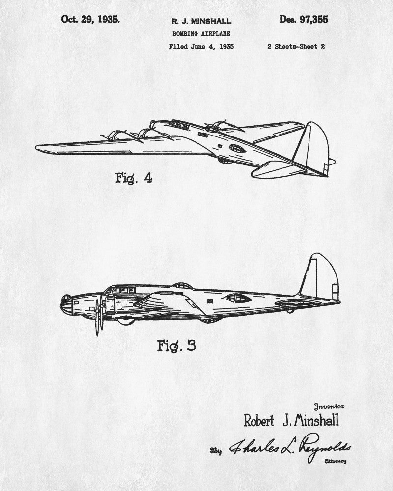 B17 Bomber Aircraft Blueprint Poster Vintage Airplane Patent Print