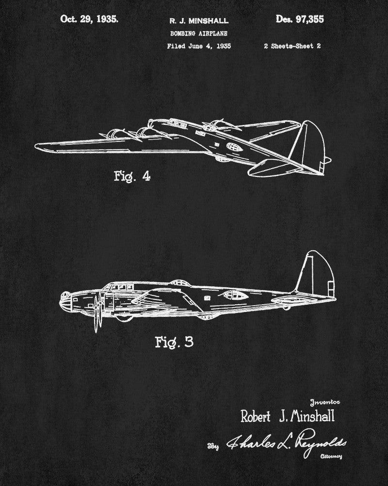 B17 Bomber Aircraft Blueprint Poster Vintage Airplane Patent Print