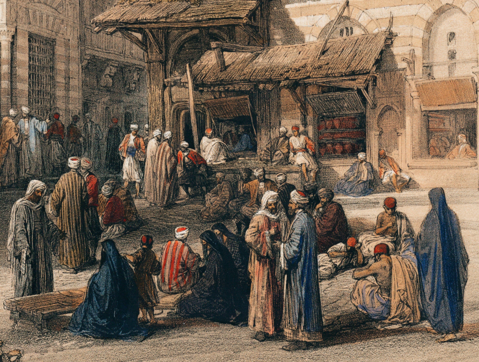 Bazaar of the coppersmiths Cairo, David Roberts Fine Art Print
