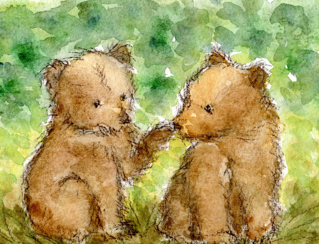 Brown Bear Cubs Watercolour Print, Andi Lucas Wildlife Art