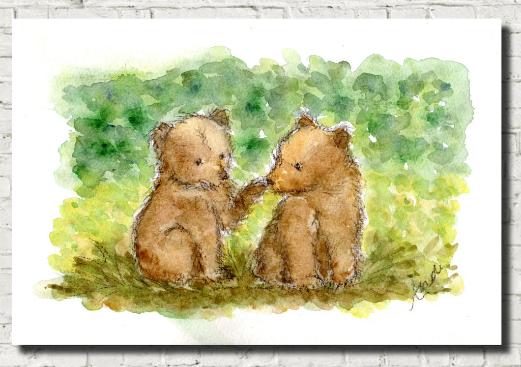 Brown Bear Cubs Watercolour Print, Andi Lucas Wildlife Art