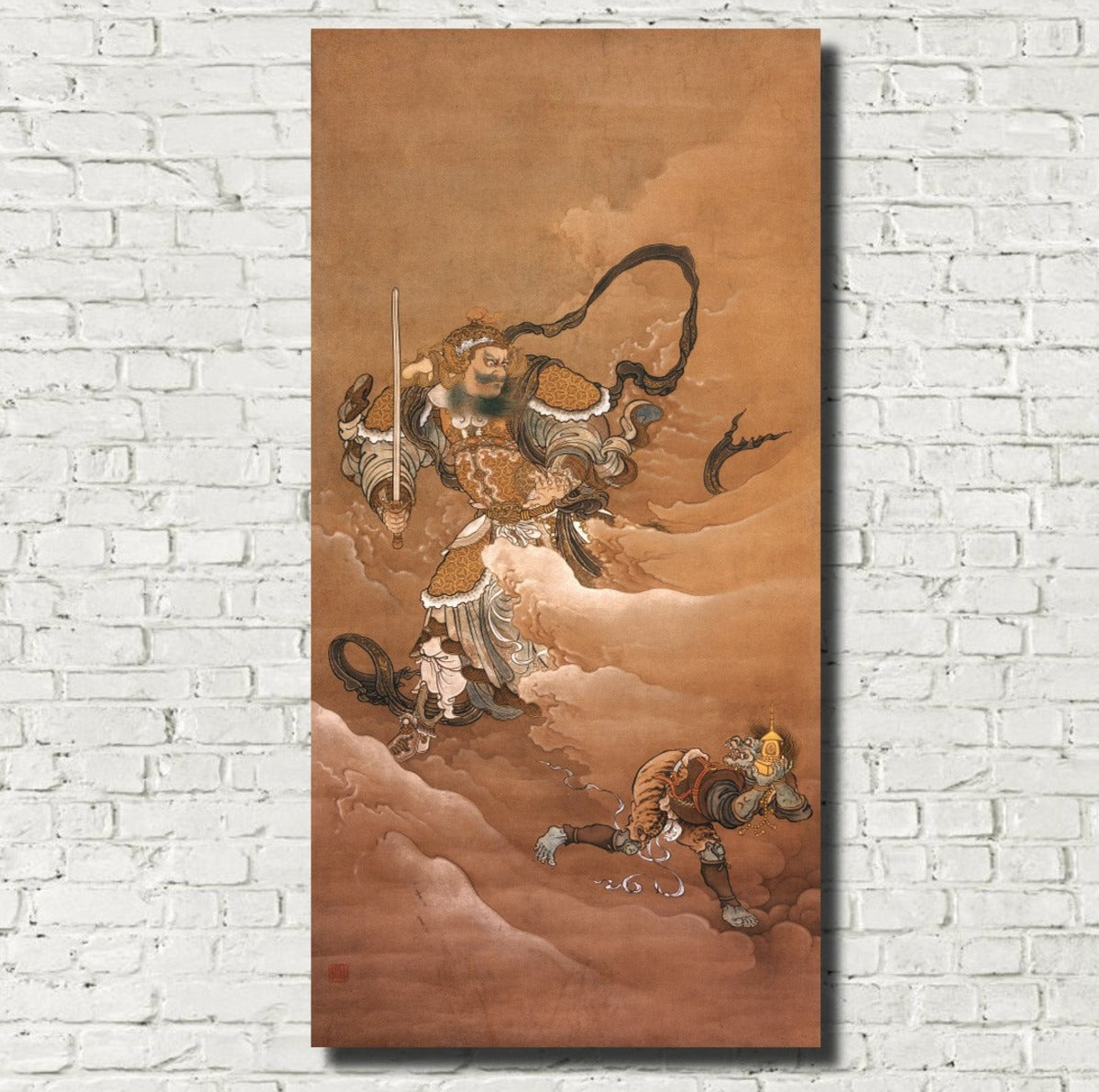 Bishamonton God of War Pursuing an Oni, Japanese Fine Art Print, Kanō Hōgai