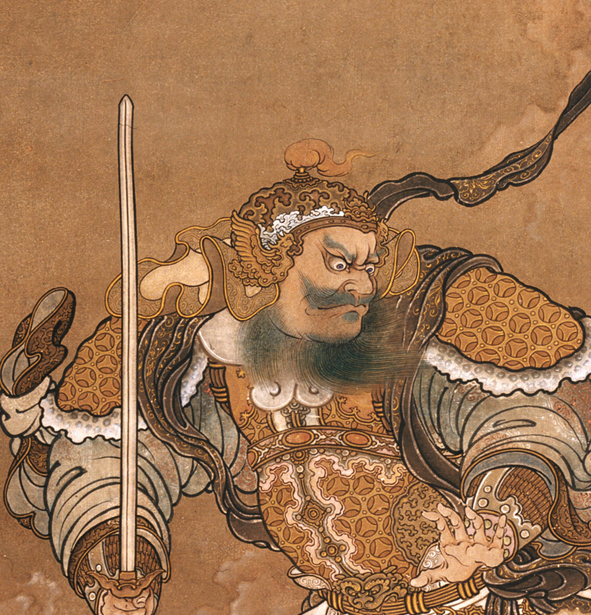 Bishamonton God of War Pursuing an Oni, Japanese Fine Art Print, Kanō Hōgai