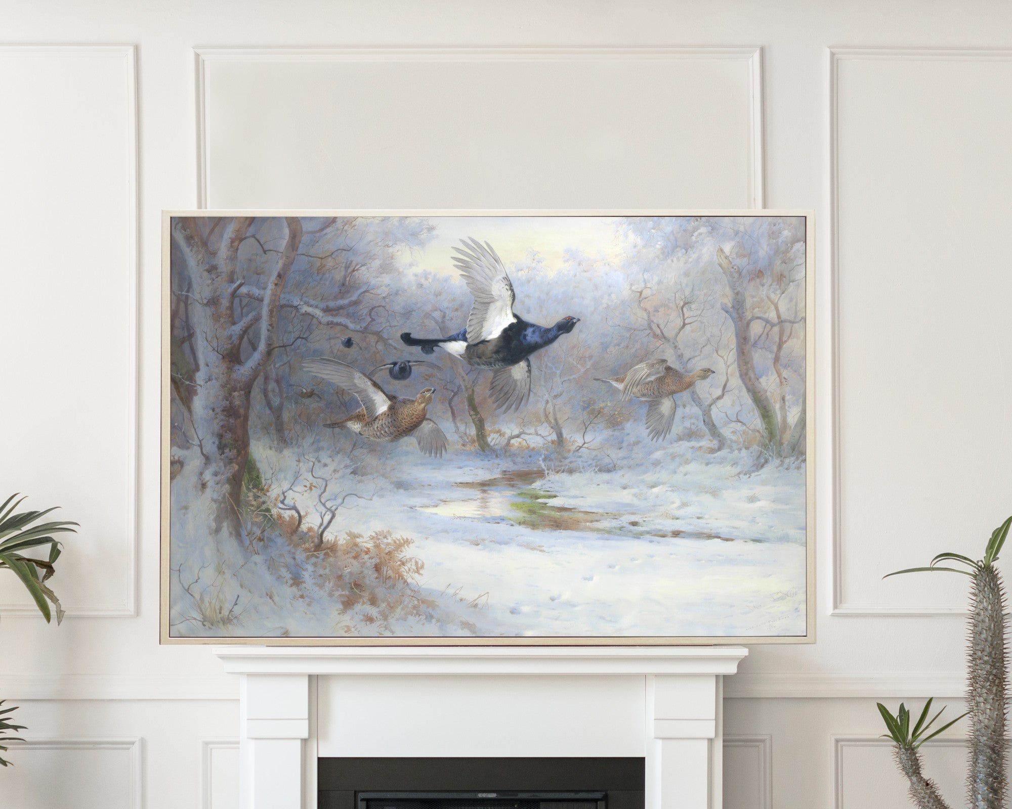 Blackcock And Grouse In Flight – Winter, Archibald Thorburn, Birds Print