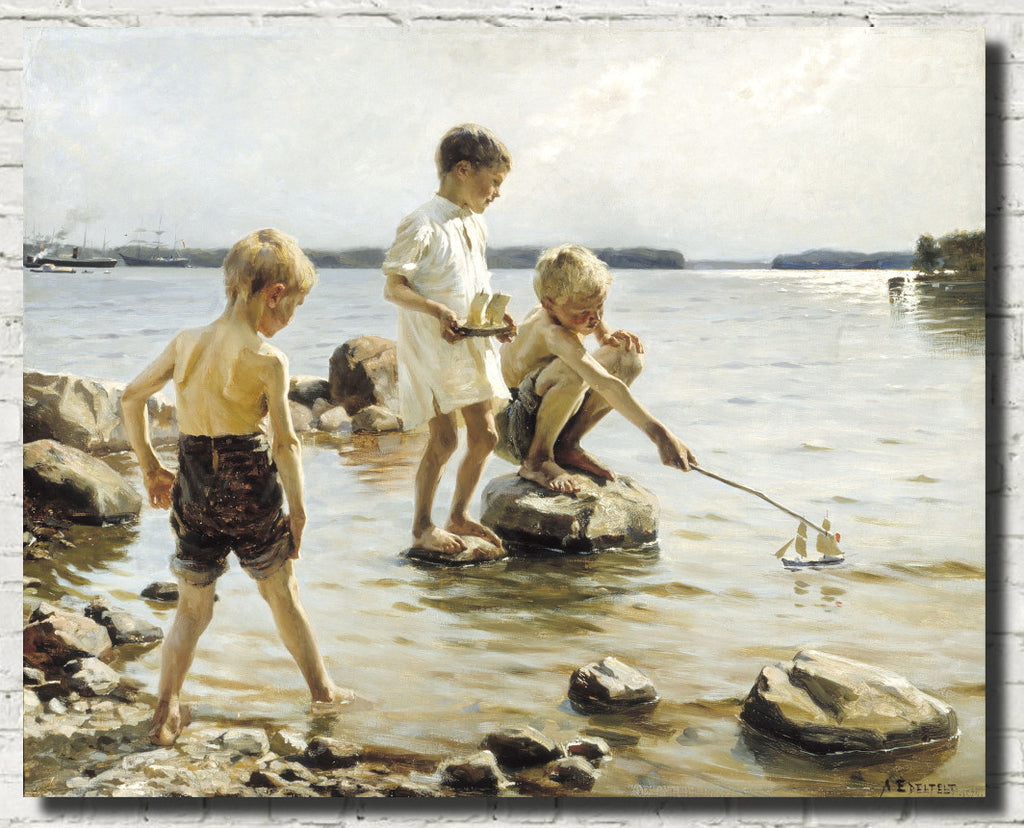 Albert Edelfelt Fine Art Print, Boys Playing on the Shore