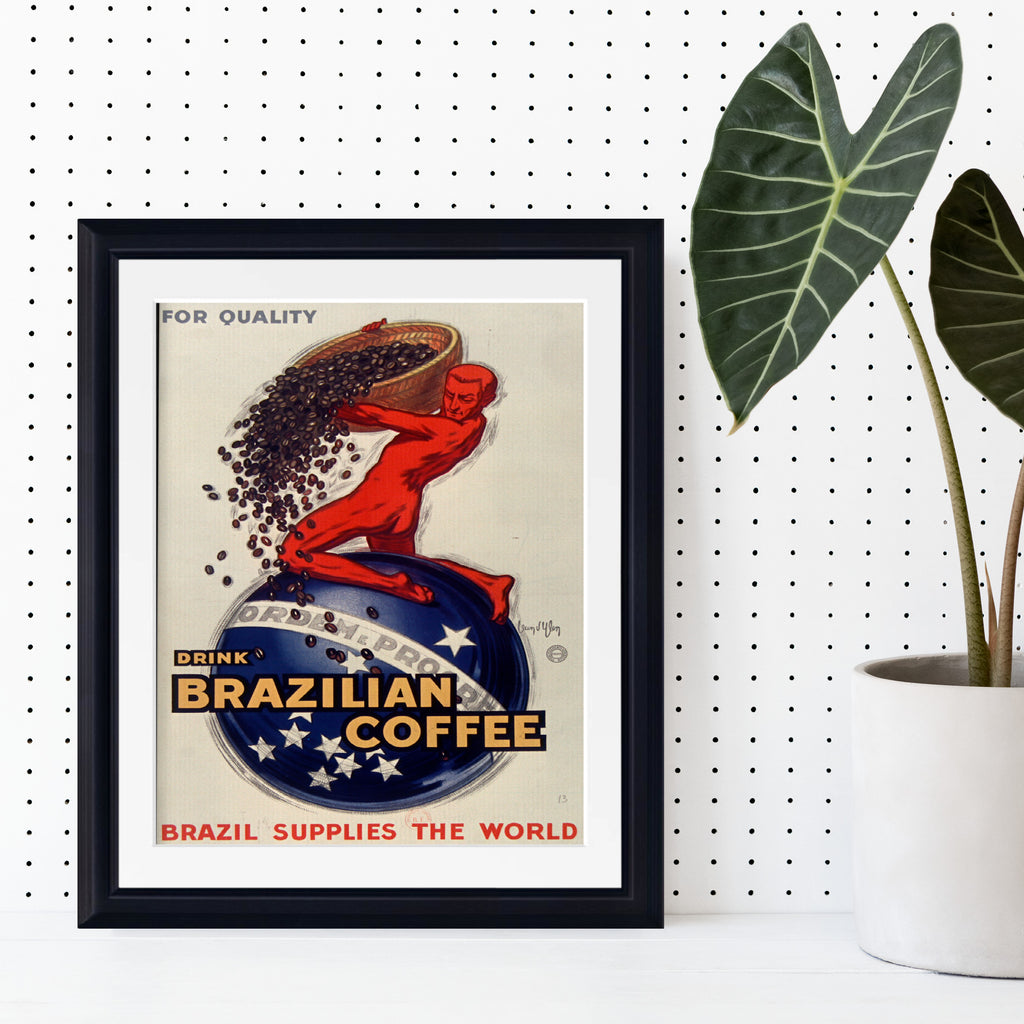 Brazilian Coffee Print Framed Vintage Advertising Poster Art