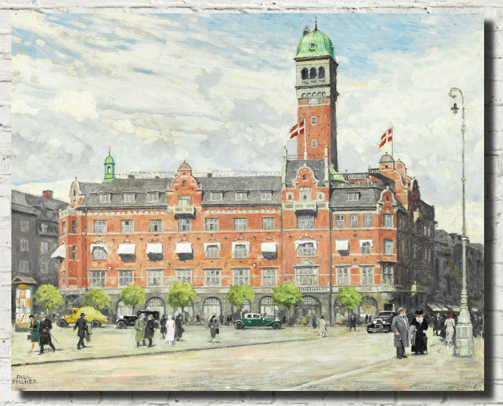 Paul Gustav Fischer Fine Art Print, Rådhuspladsen (the Town Hall Square) in Copenhagen 