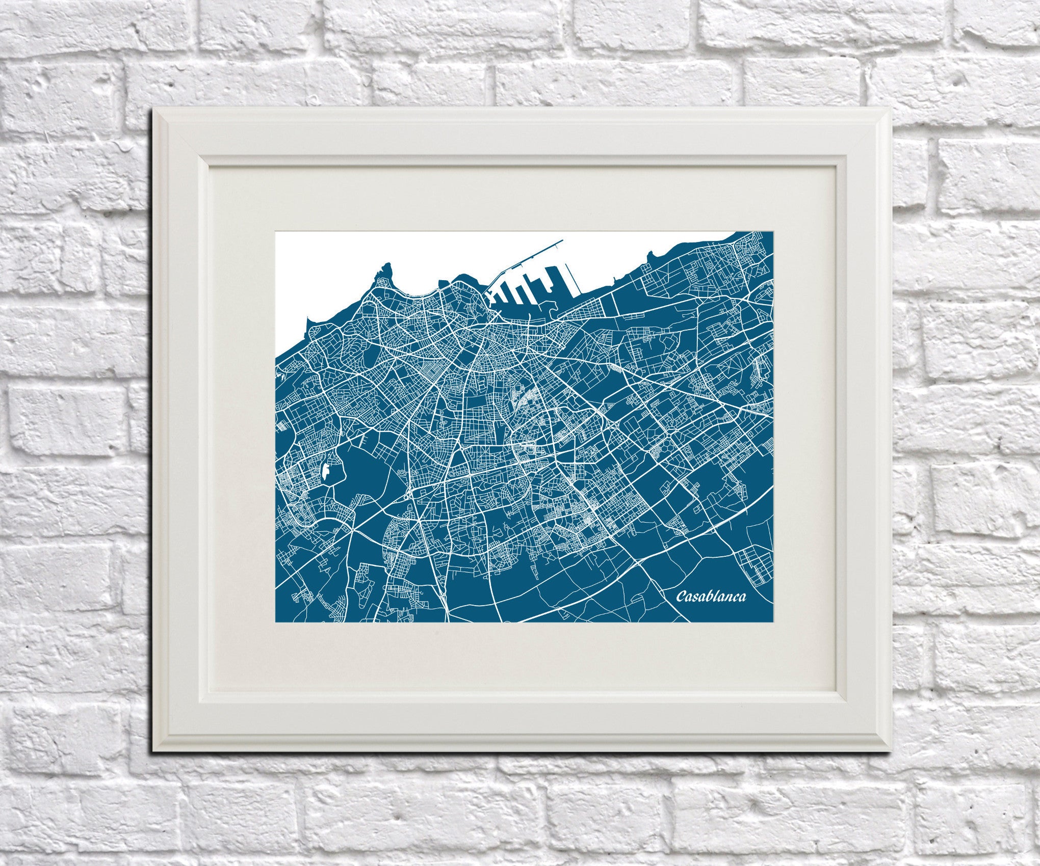 Casablanca City Street Map Print Feature Wall Art Poster