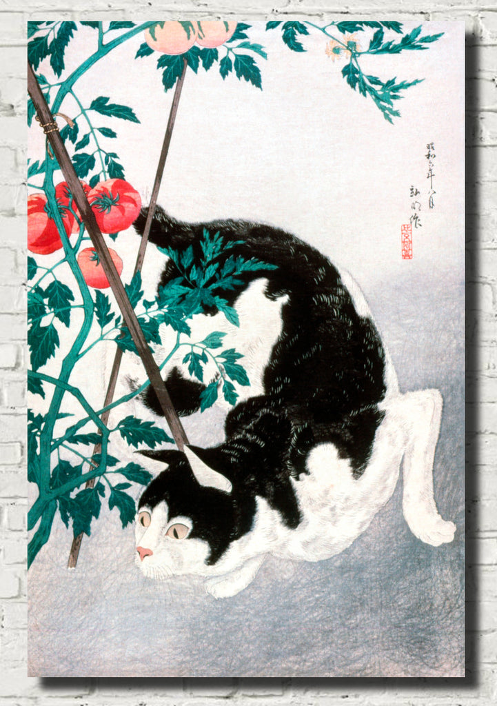 Cat with Tomato Plant, Japanese Fine Art Print, Hiroaki Takahashi