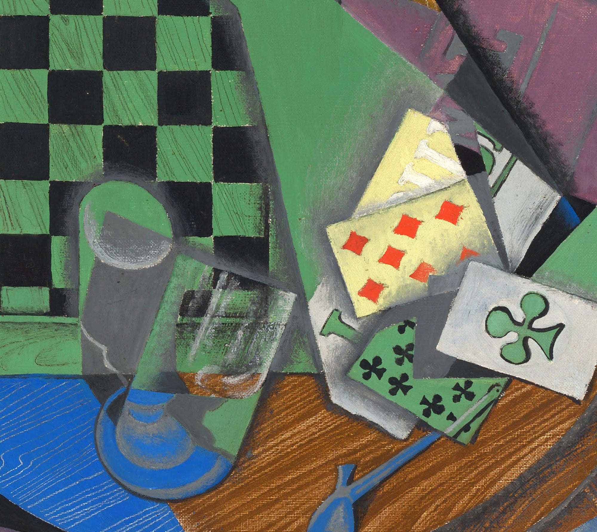 Juan Gris Crystal Cubism Fine Art Print, Checkerboard and playing cards