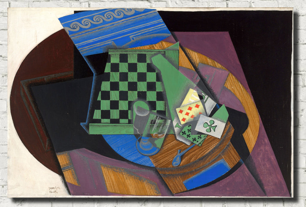 Juan Gris Crystal Cubism Fine Art Print, Checkerboard and playing cards