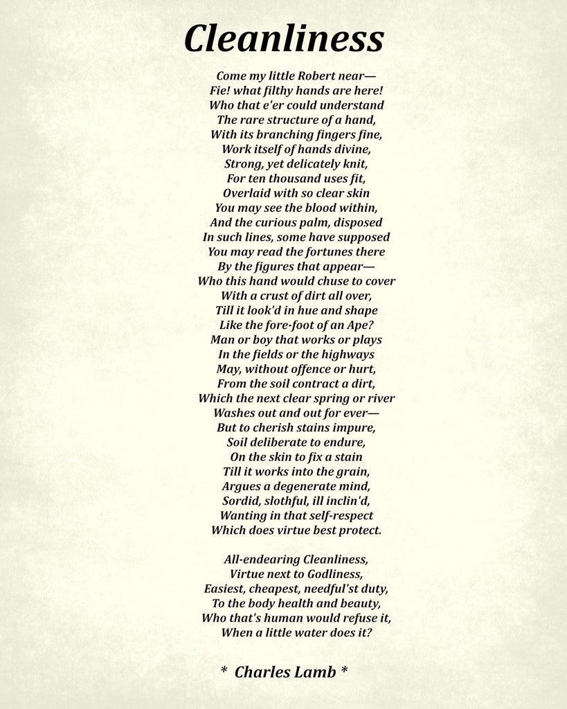 Cleanliness Poem by Charles Lamb, Typography Print