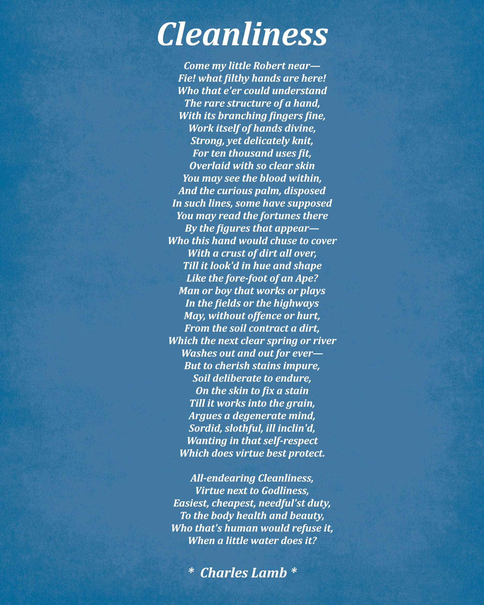 Cleanliness Poem by Charles Lamb, Typography Print