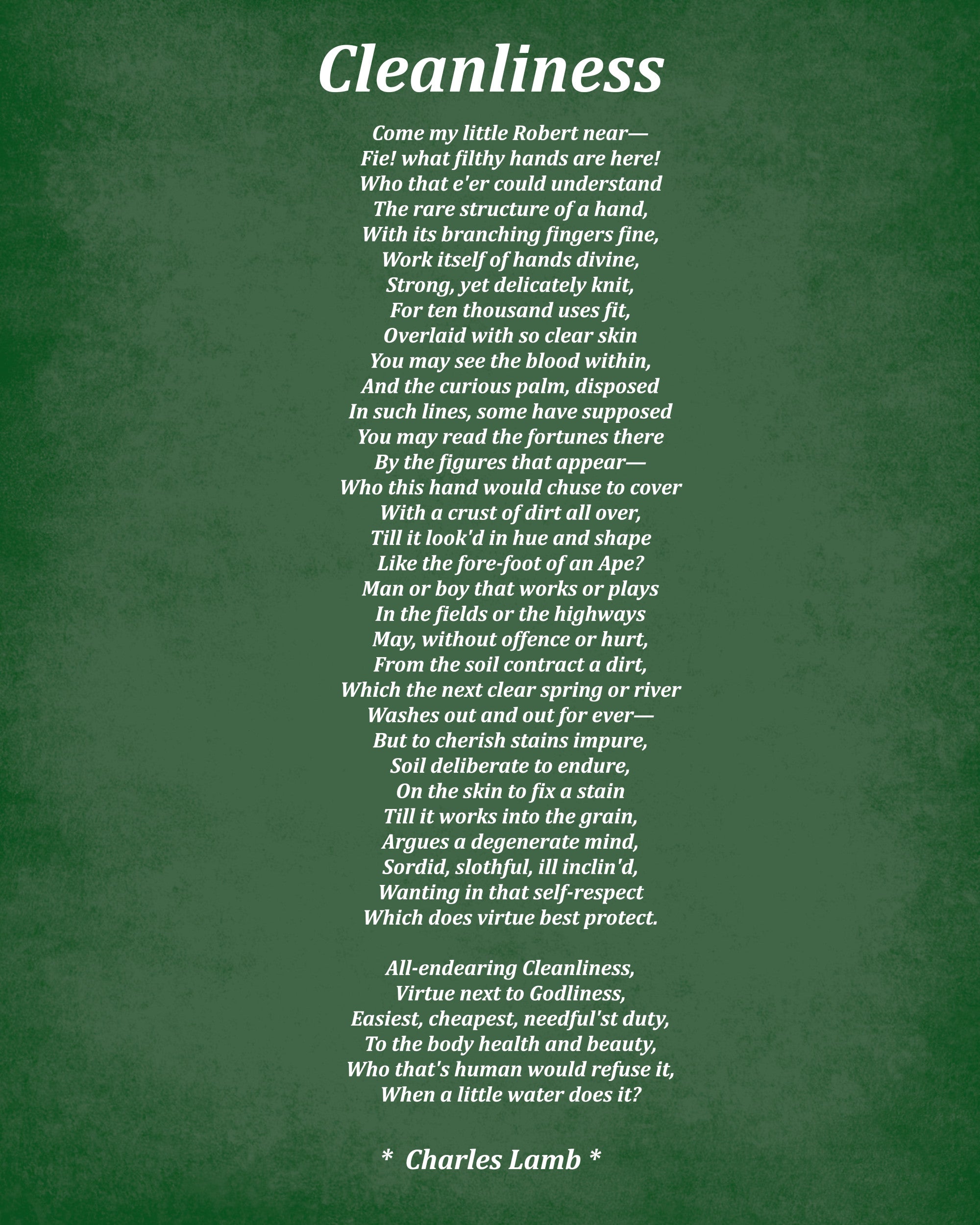 Clean Poems Cleanliness Poem by Charles Lamb, Typography Print β GalleryThane
