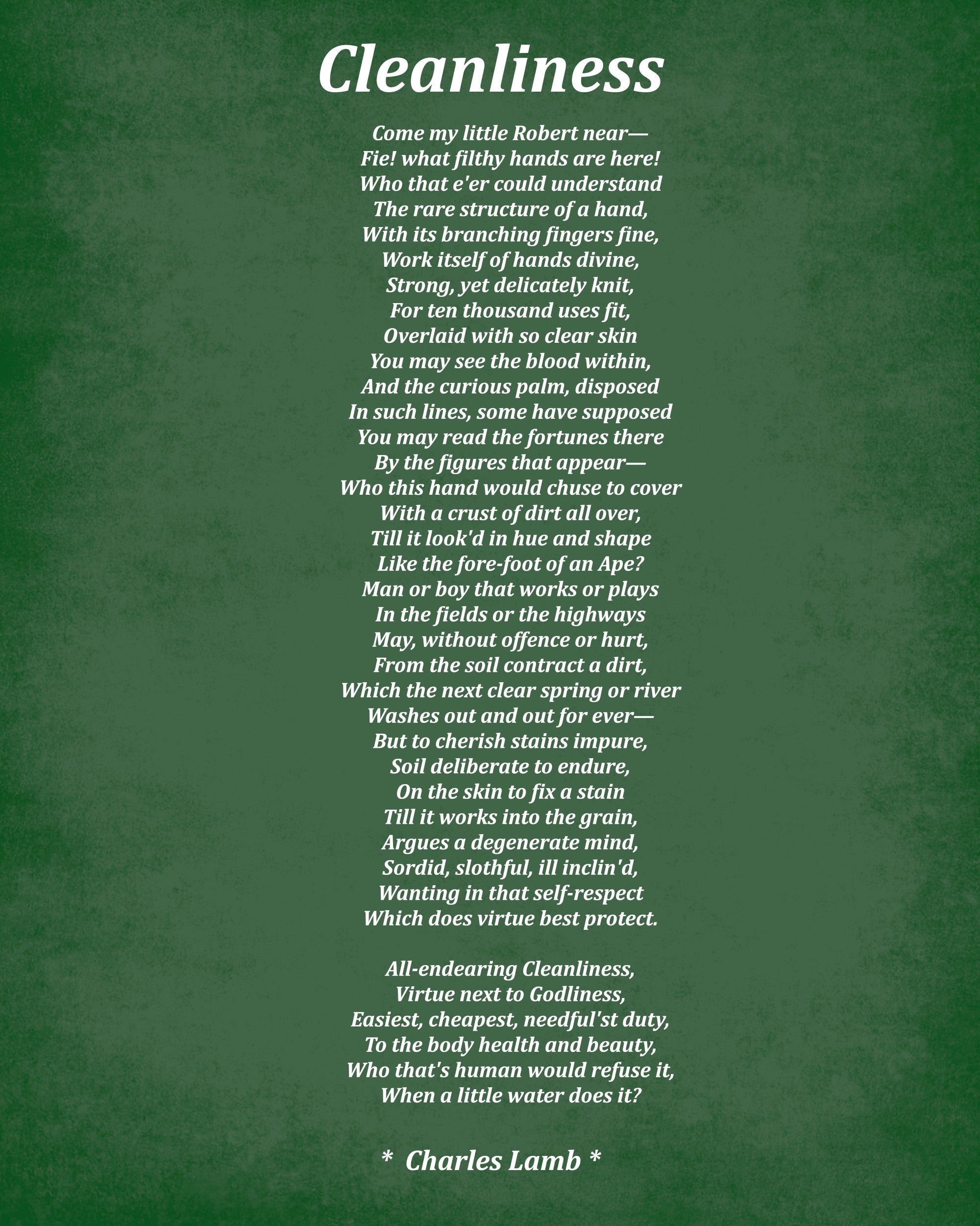 Cleanliness Poem by Charles Lamb, Typography Print