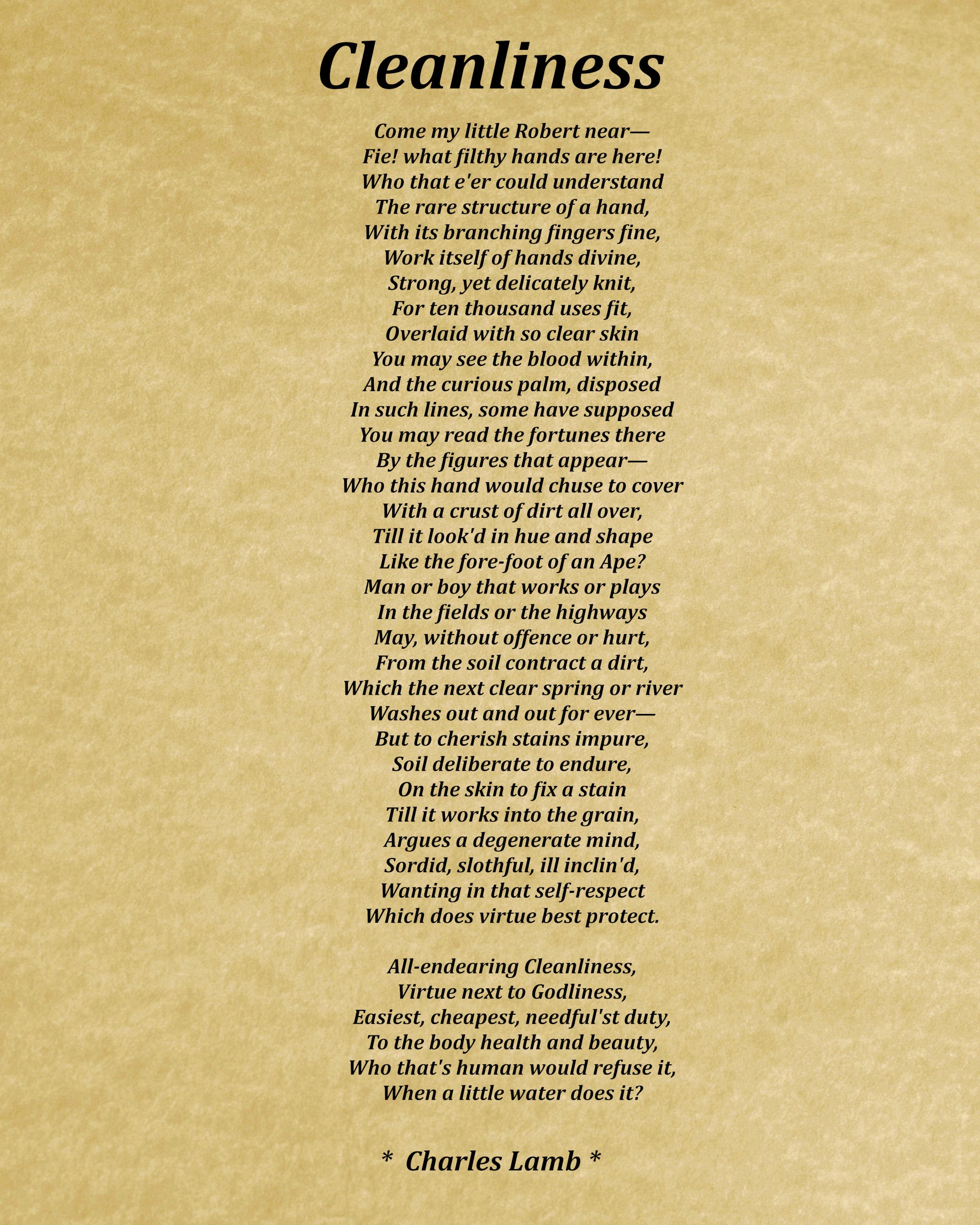 Cleanliness Poem by Charles Lamb, Typography Print