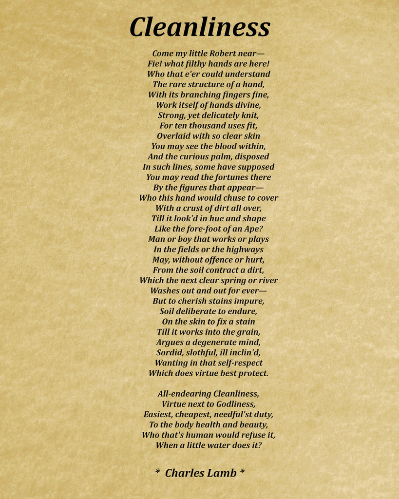 Clean Poems Cleanliness Poem by Charles Lamb, Typography Print β GalleryThane