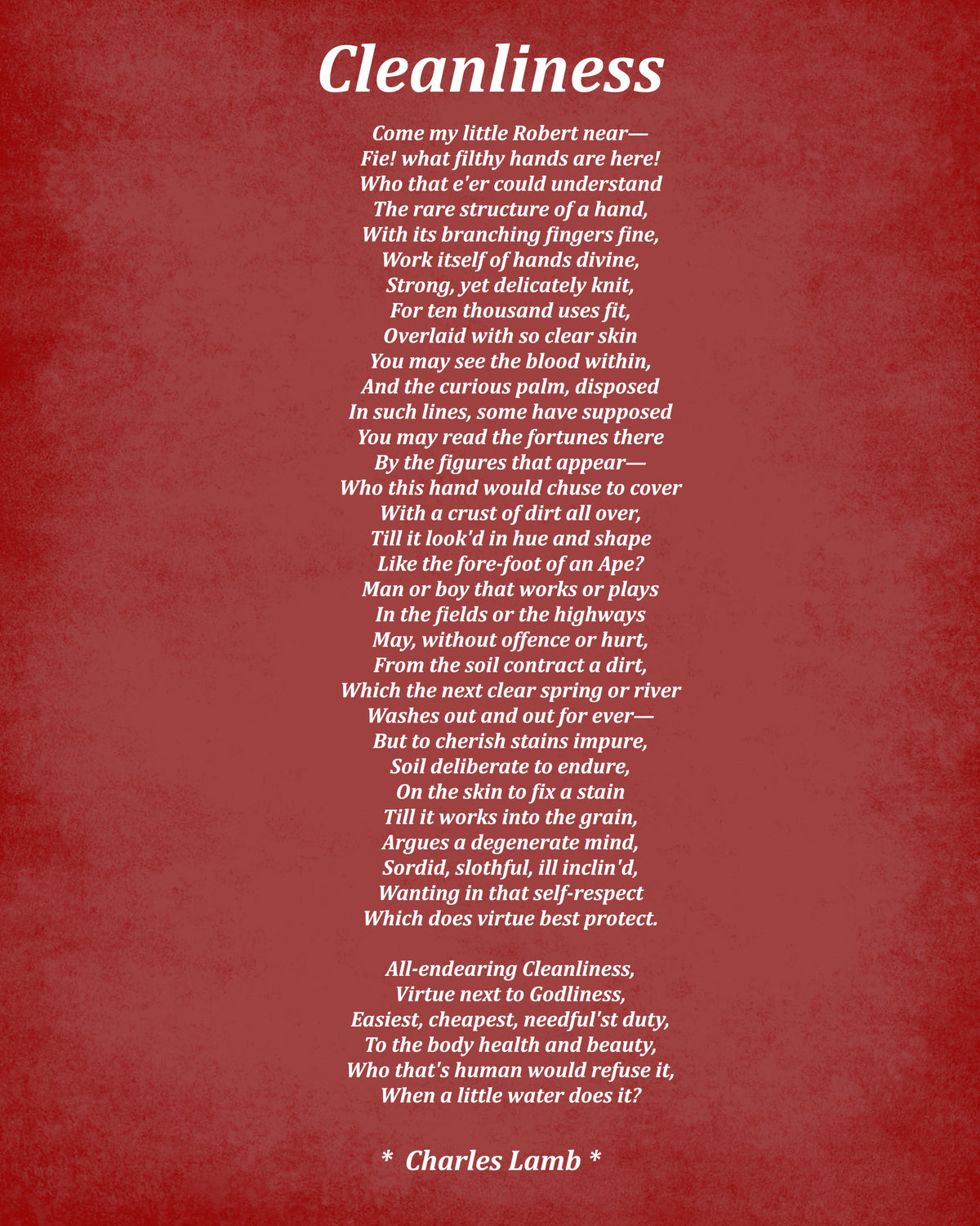 Cleanliness Poem by Charles Lamb, Typography Print – GalleryThane