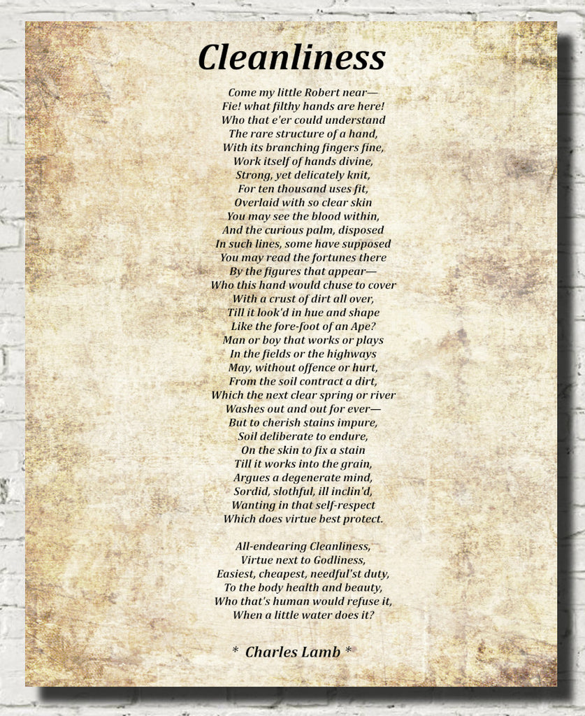 Cleanliness Poem by Charles Lamb, Typography Print