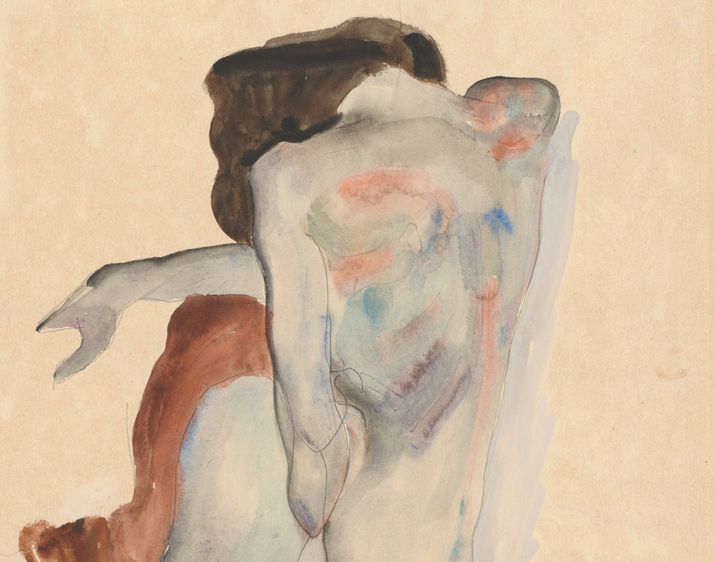 Crouching Nude in Shoes and Black Stockings, Back View, Egon Schiele Fine Art Print