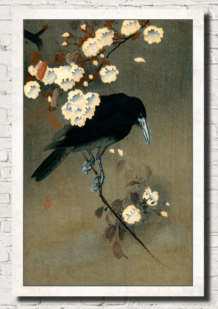 Ohara Koson Japanese Fine Art Print, Crow and Blosom