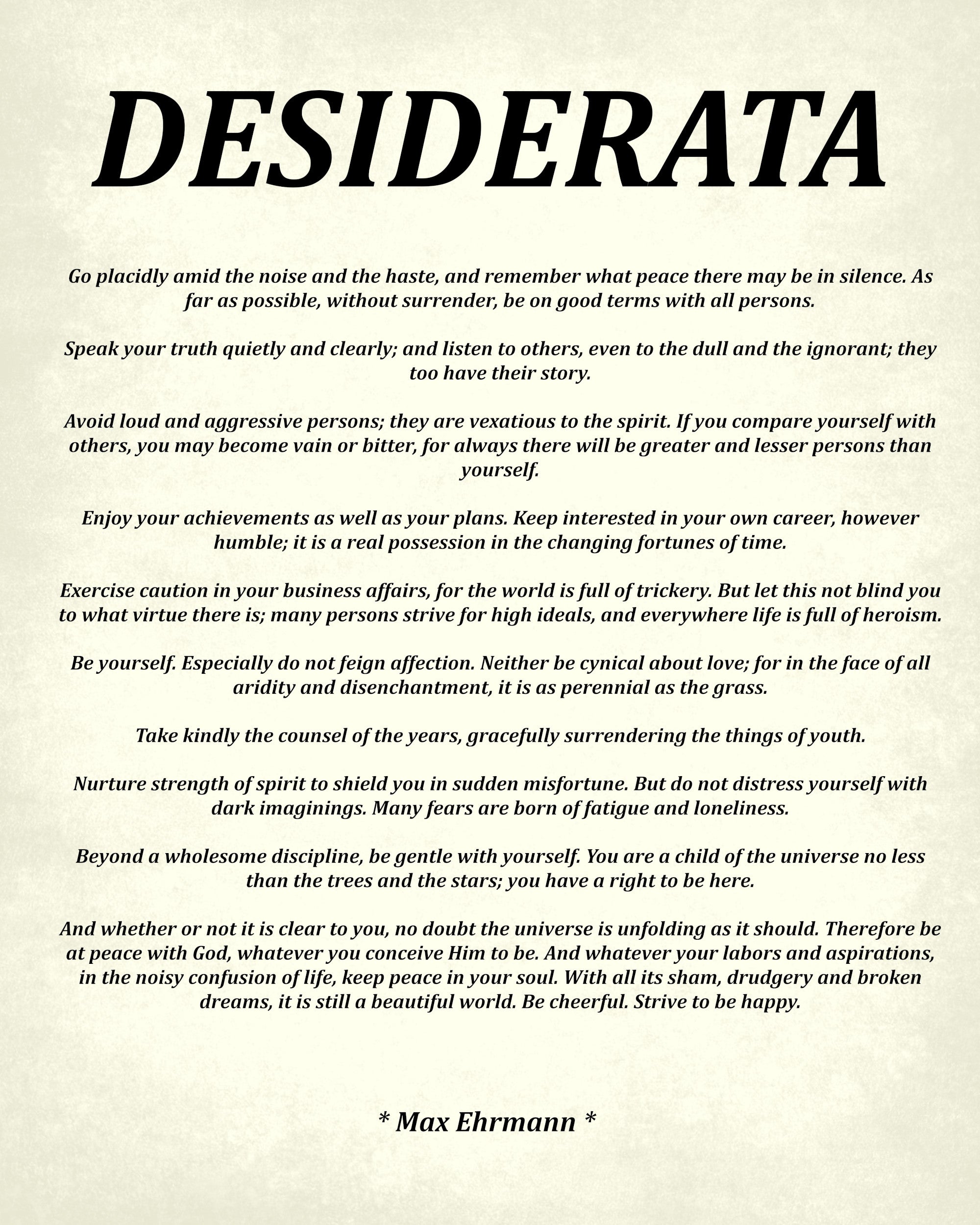 Desiderata by Max Ehrmann, Typography Print