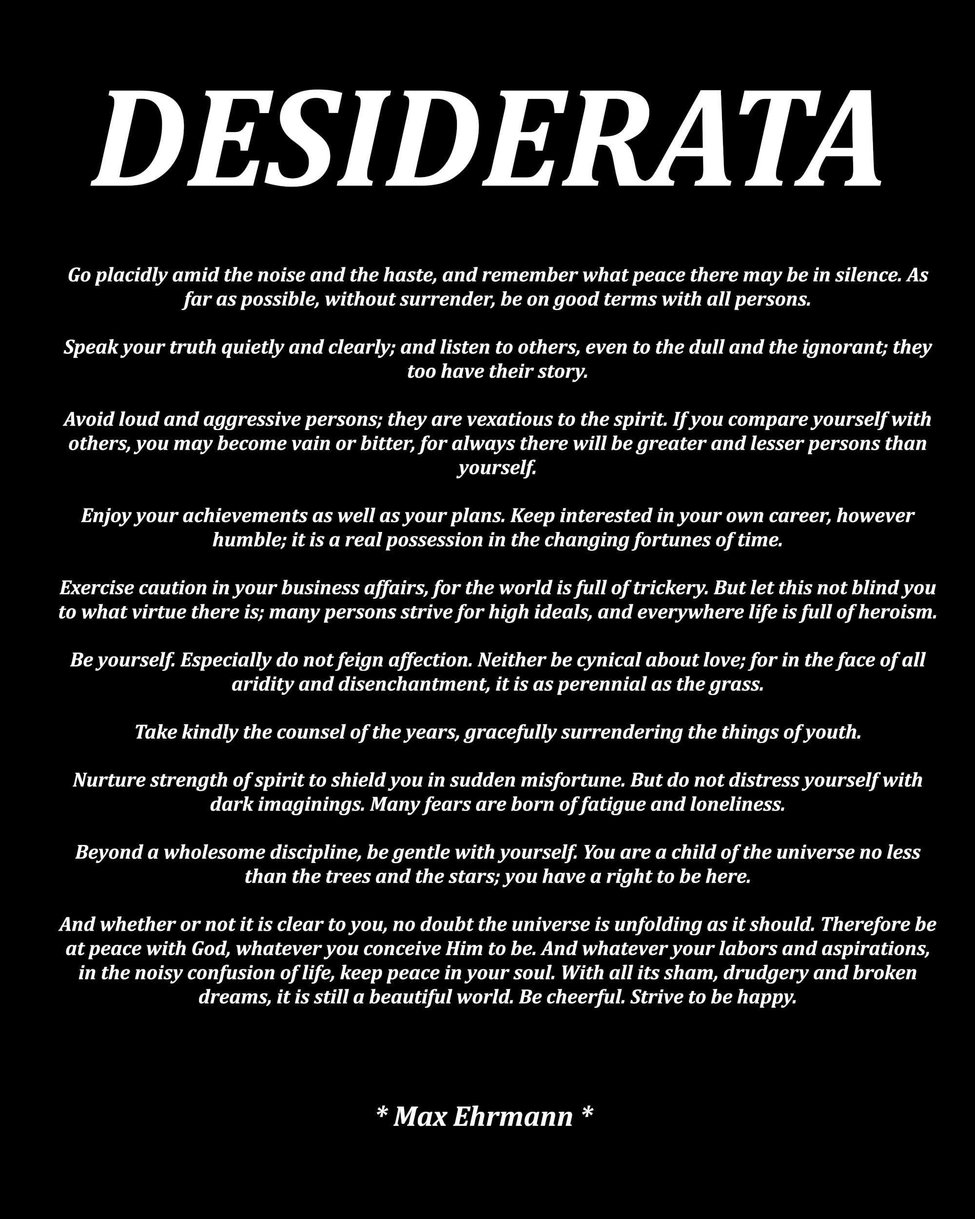 Desiderata by Max Ehrmann, Typography Print