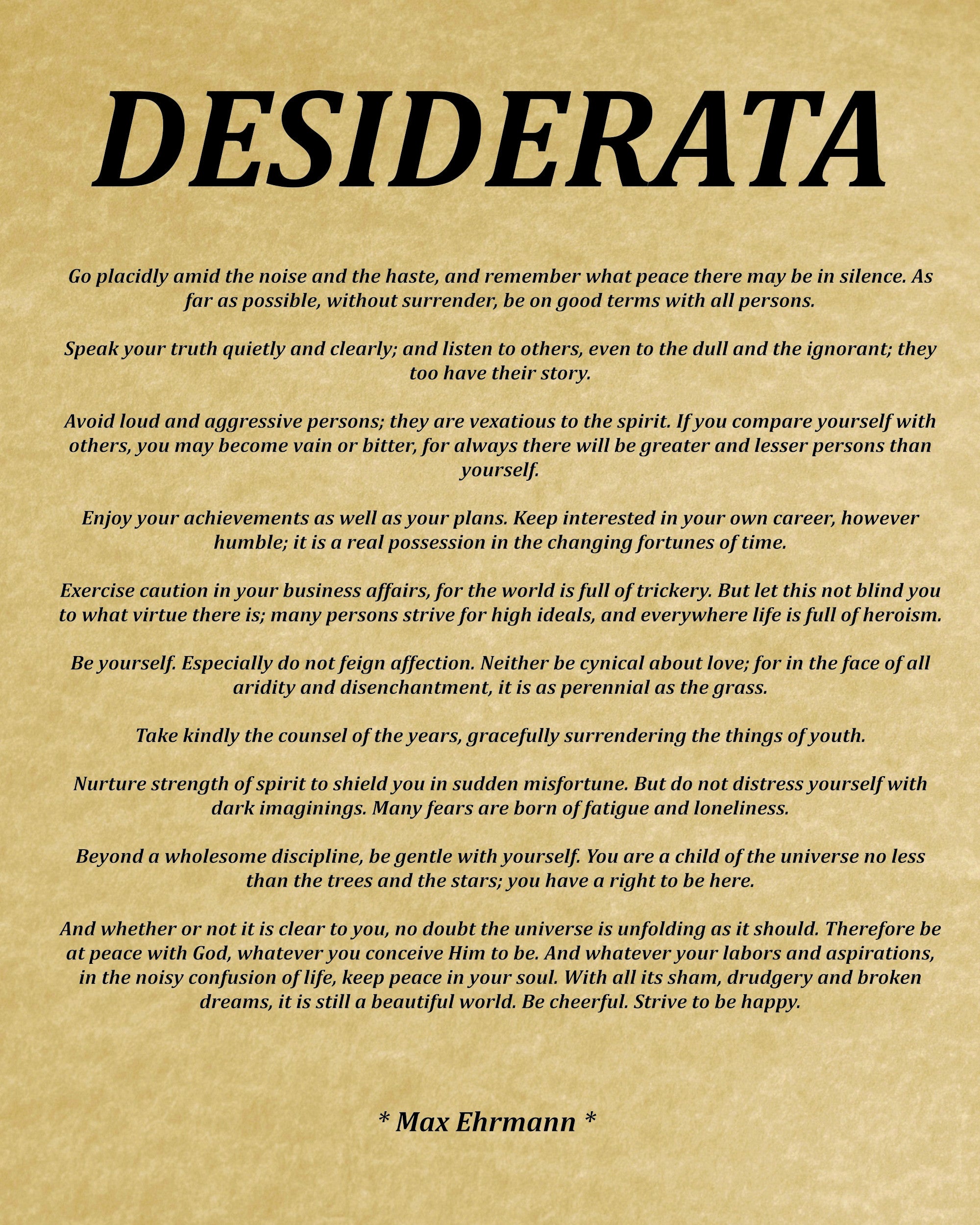 Desiderata by Max Ehrmann, Typography Print