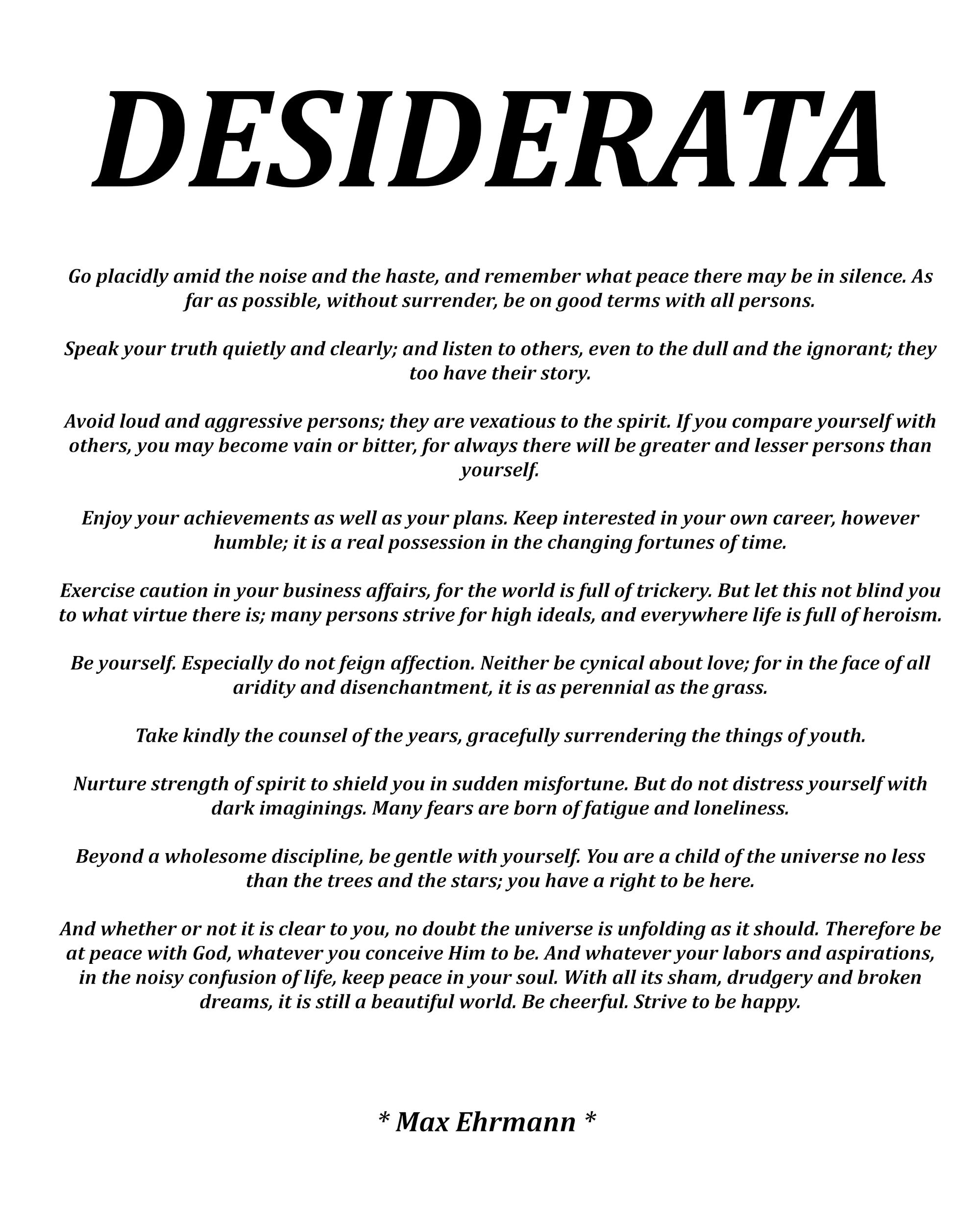 Desiderata by Max Ehrmann, Typography Print