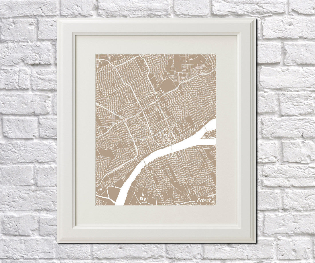 Detroit City Street Map Print Feature Wall Art Poster