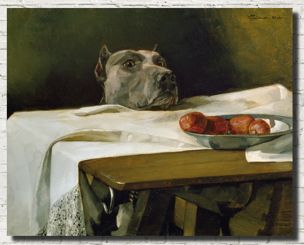 Wilhelm Trubner Fine Art Print, Great Dane with Sausage Bowl