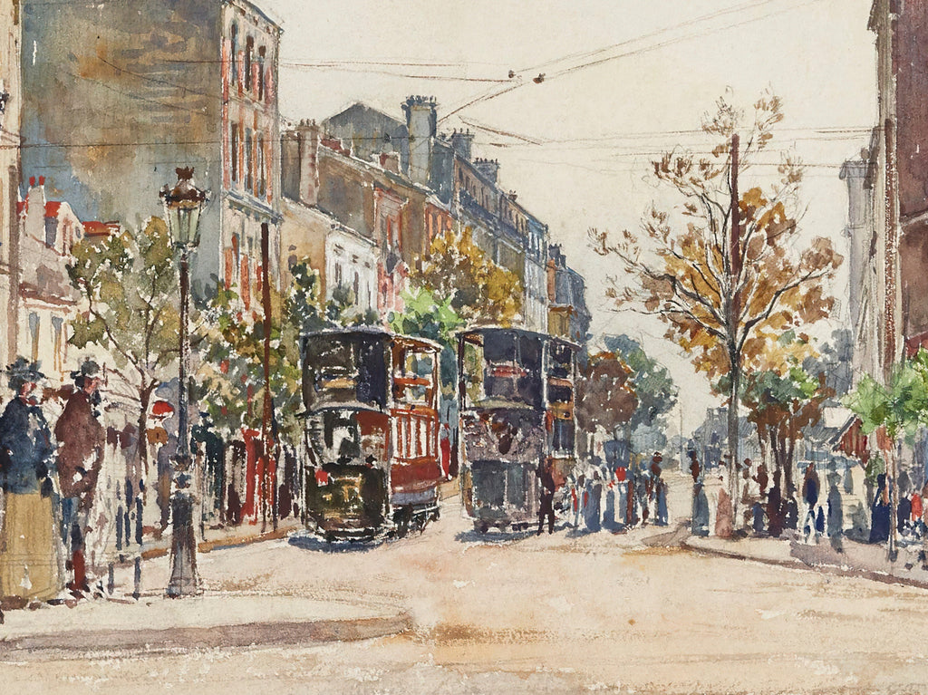 Frederic Anatole Houbron Fine Art Print, Double-decker trams in an avenue in Paris, 1901