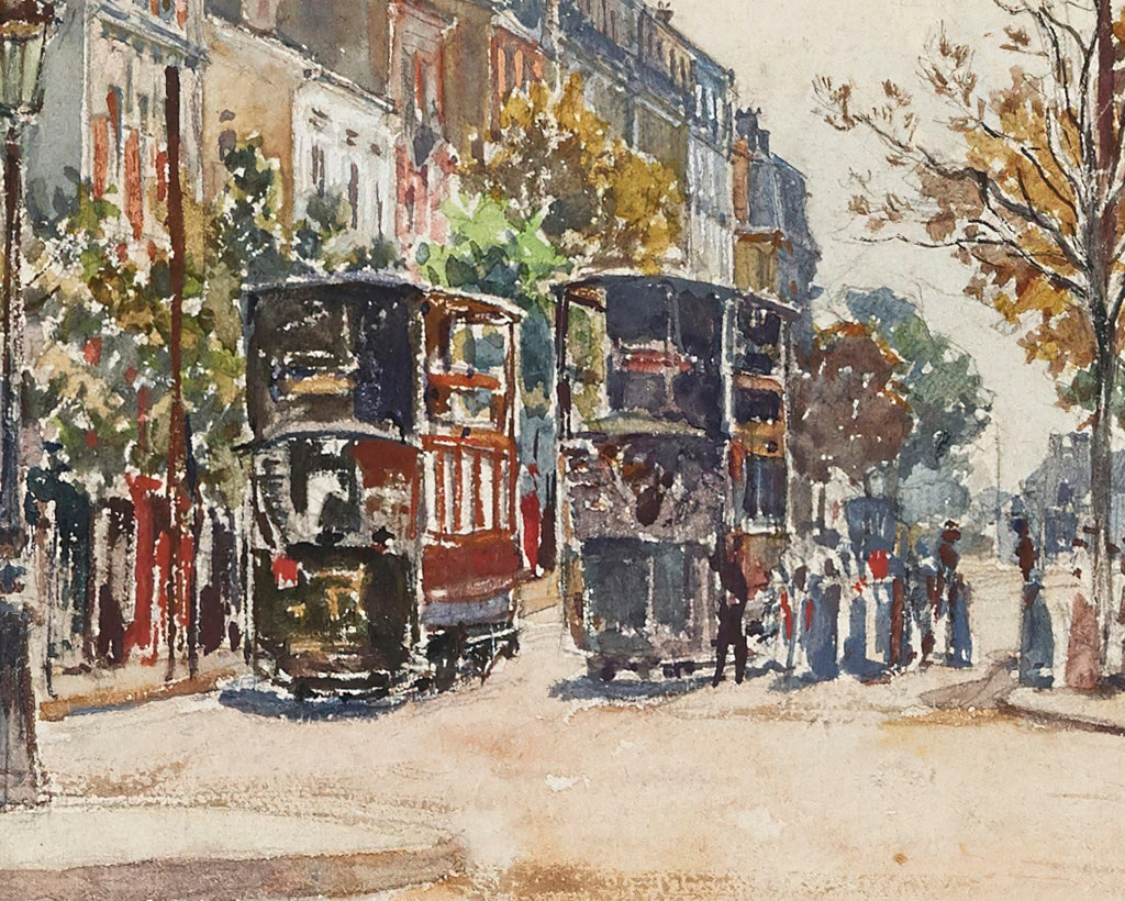 Frederic Anatole Houbron Fine Art Print, Double-decker trams in an avenue in Paris, 1901